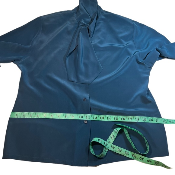 Vintage Pendleton Teal Silky Blouse size 14P - Picture 14 of 16